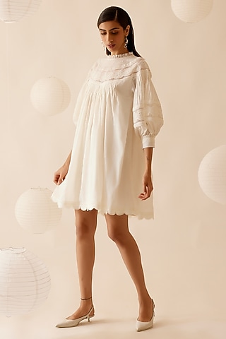 Ivory Cotton Voile Digital Embroidered Tunic by Bunka