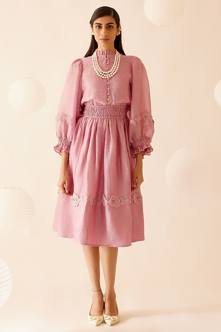 Pink Silk Linen Midi Dress by Bunka at Pernia's Pop Up Shop