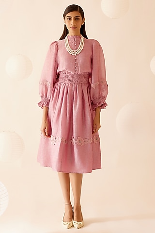 Pink Silk Linen Midi Dress by Bunka