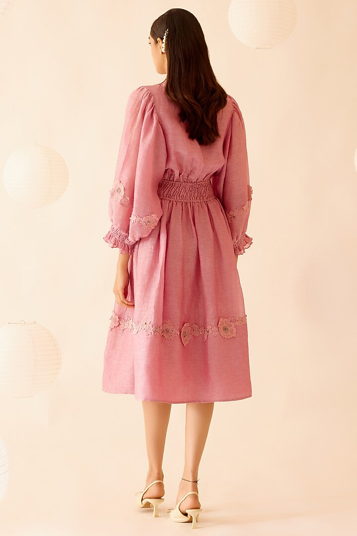 Pink Silk Linen Midi Cocktail Dress by Bunka at Pernia's Pop Up Shop