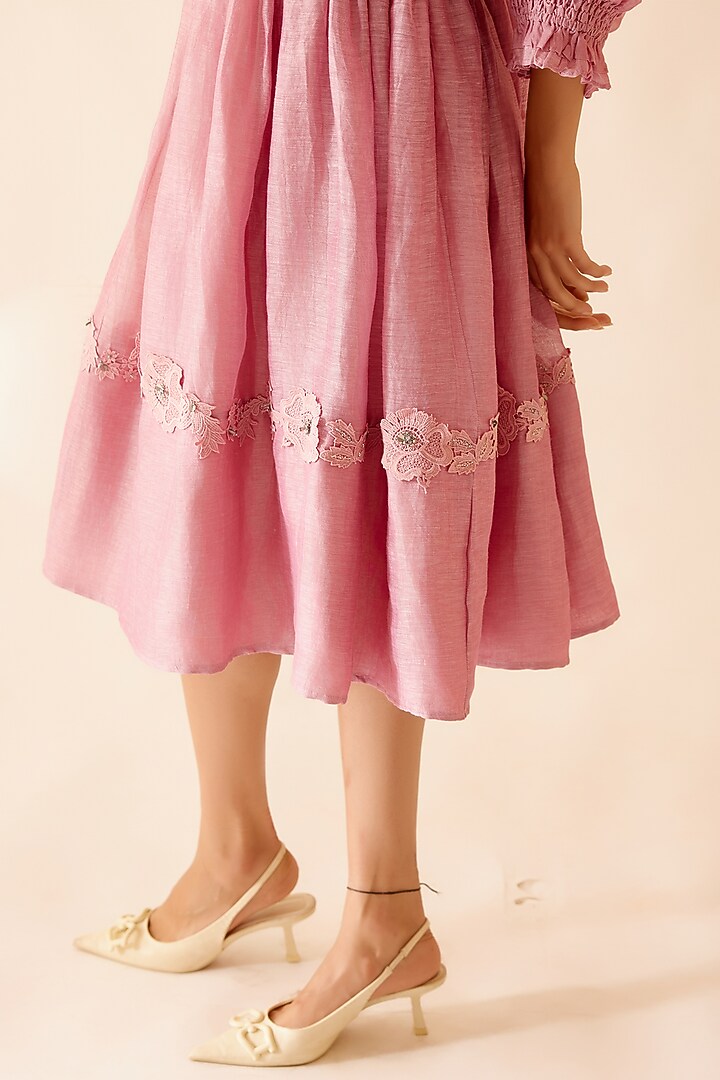 Pink Silk Linen Midi Cocktail Dress by Bunka at Pernia's Pop Up Shop