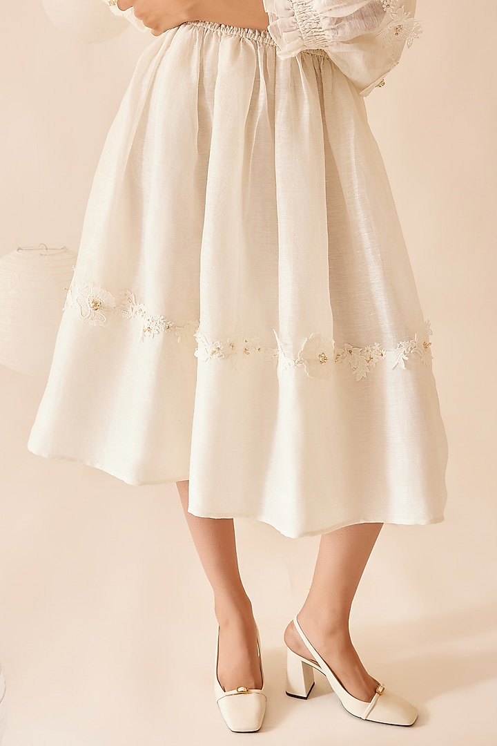 High Waist Floral Linen Skirt 4111