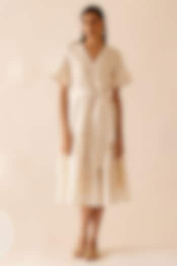 Ivory Cotton Voile Floral Embroidered Tiered Dress With Belt by Bunka at Pernia's Pop Up Shop