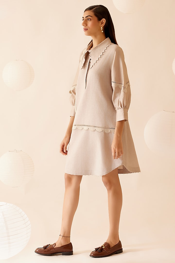 Beige Cotton Slub Shirt Dress by Bunka at Pernia's Pop Up Shop