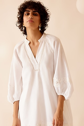 Ivory Cotton Slub Tunic by Bunka