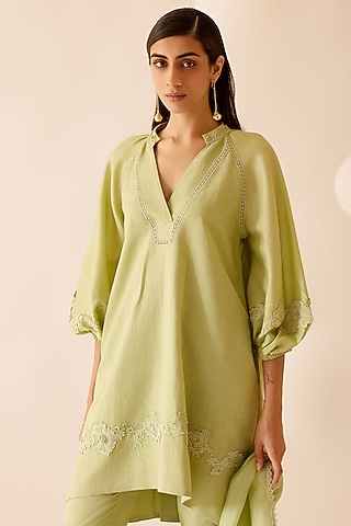 Green Cotton Slub Tunic by Bunka