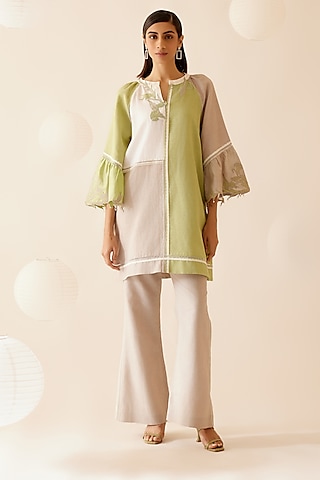 Green & Sand Cotton Slub Tunic by Bunka