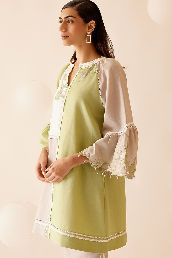 Green & Sand Cotton Slub Tunic by Bunka at Pernia's Pop Up Shop