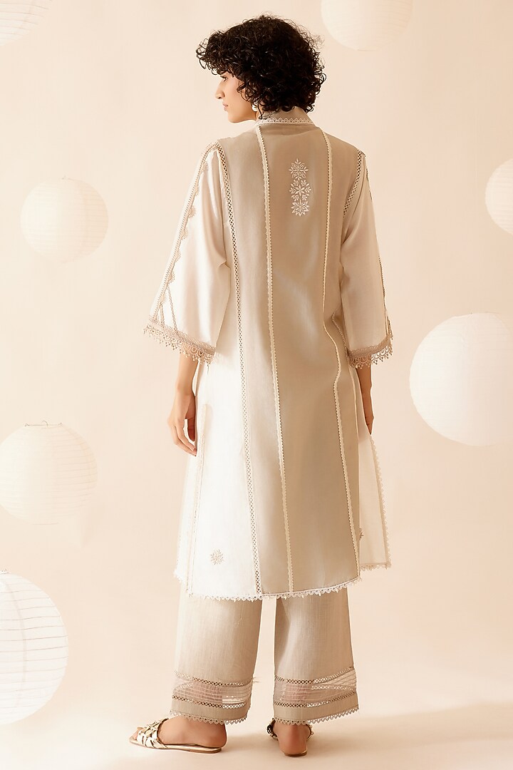 Ivory & Sand Chanderi Jacket Style Kurta Set by Bunka at Pernia's Pop Up Shop