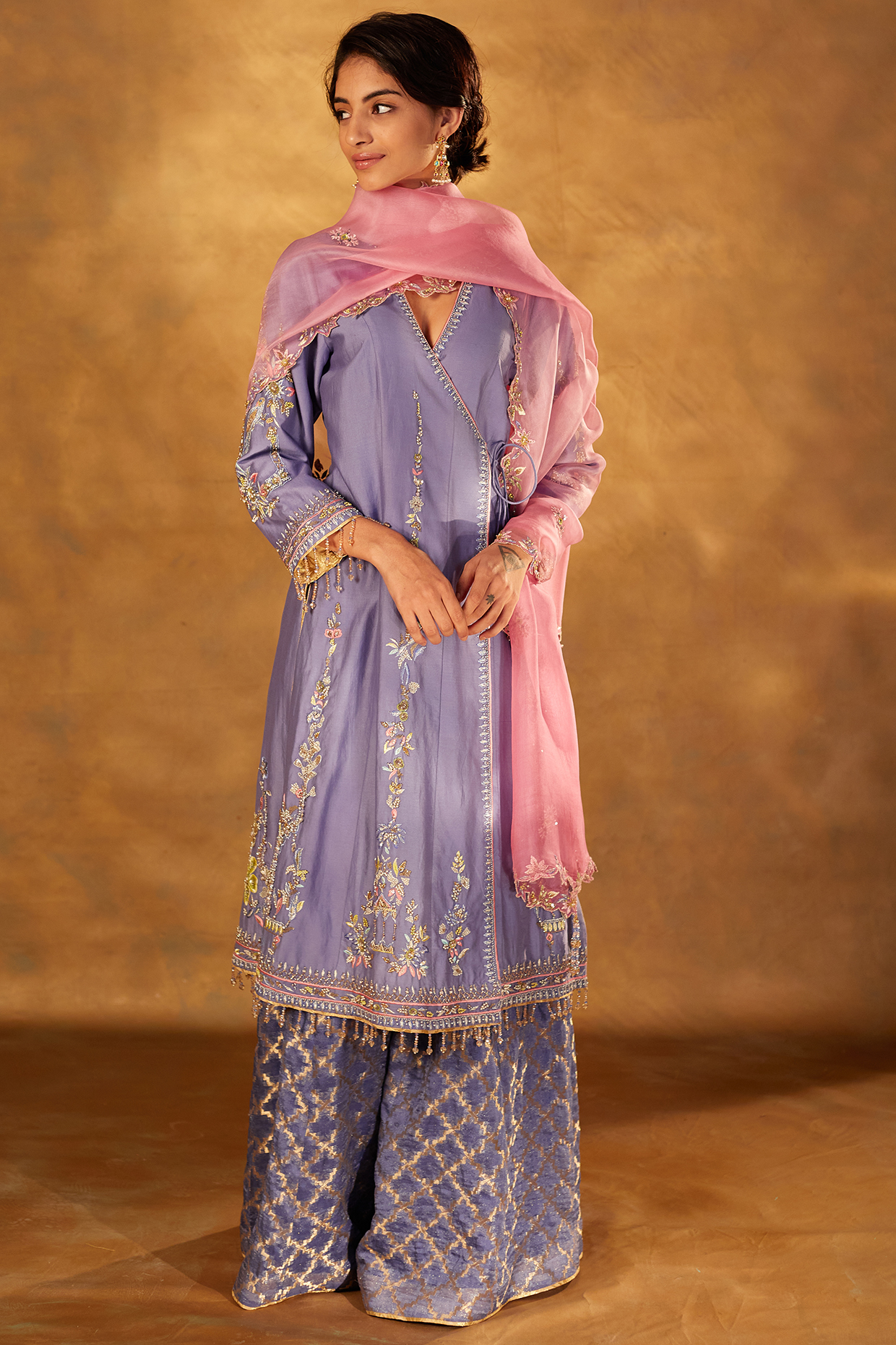 Blue Zari Cotton Wedding Sharara Set by Bunka at Pernia's Pop Up Shop