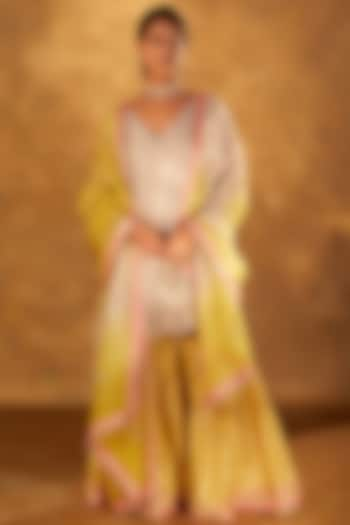 Yellow Tissue Zardosi Embroidered Gharara Set by Bunka at Pernia's Pop Up Shop