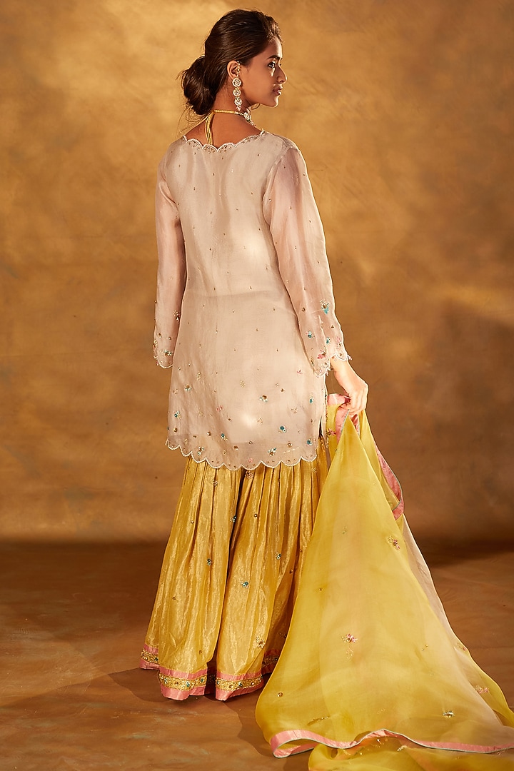 Yellow Tissue Zardosi Embroidered Gharara Set by Bunka at Pernia's Pop Up Shop