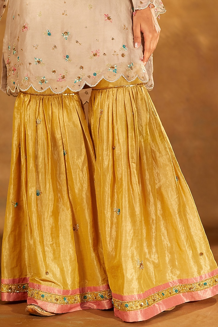 Yellow Tissue Zardosi Embroidered Gharara Set by Bunka at Pernia's Pop Up Shop