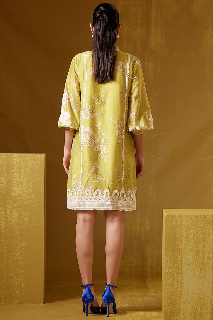Green Chanderi Printed Tunic by Bunka at Pernia's Pop Up Shop
