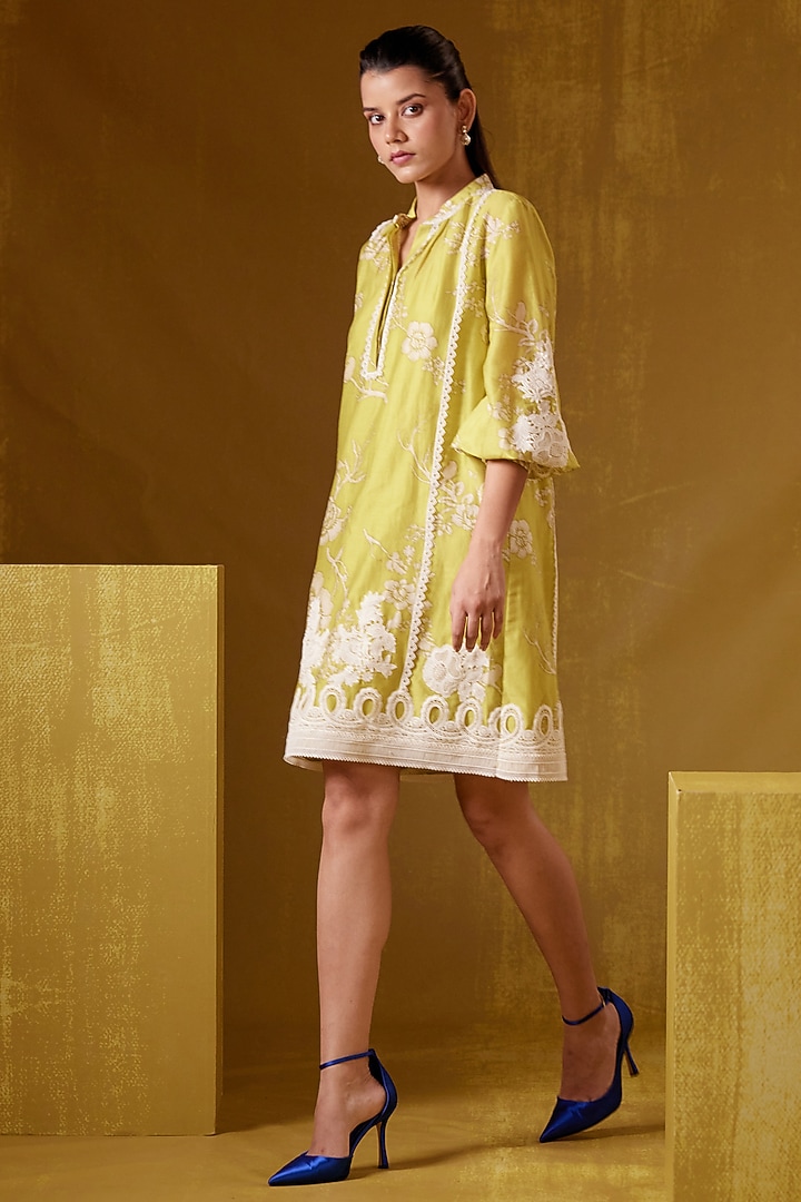 Green Chanderi Printed Tunic by Bunka at Pernia's Pop Up Shop
