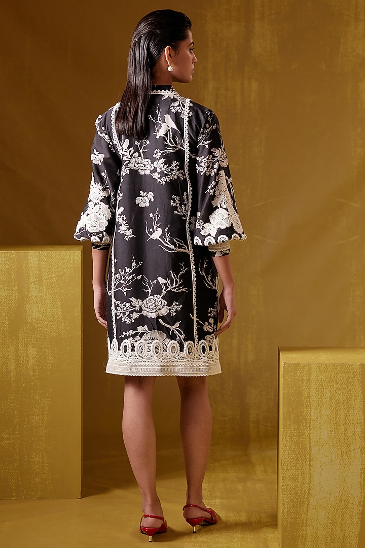 Black Chanderi Printed Tunic by Bunka at Pernia's Pop Up Shop