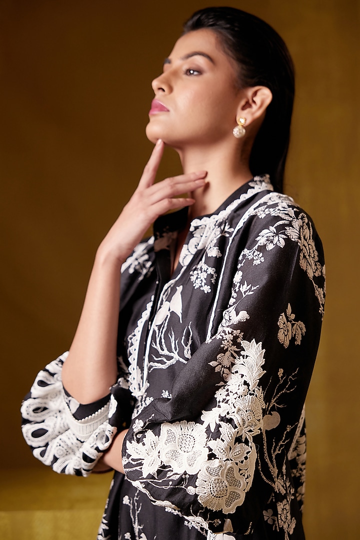 Black Chanderi Printed Tunic by Bunka at Pernia's Pop Up Shop
