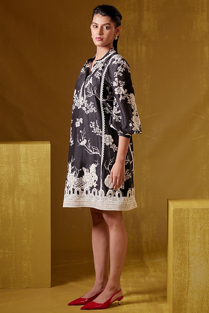 Black Chanderi Printed Tunic by Bunka at Pernia's Pop Up Shop