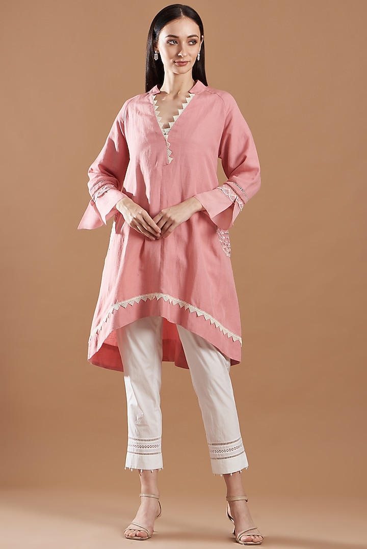 Pink A-Line Embroidered Kurta Set by Bunka at Pernia's Pop Up Shop