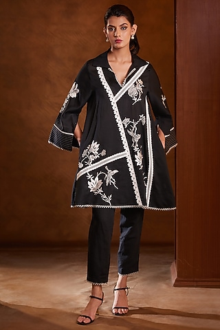 Black Chanderi A-Line Tunic by Bunka