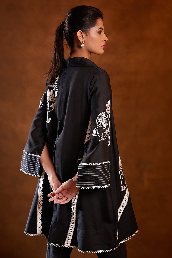 Black Chanderi A-Line Tunic by Bunka at Pernia's Pop Up Shop