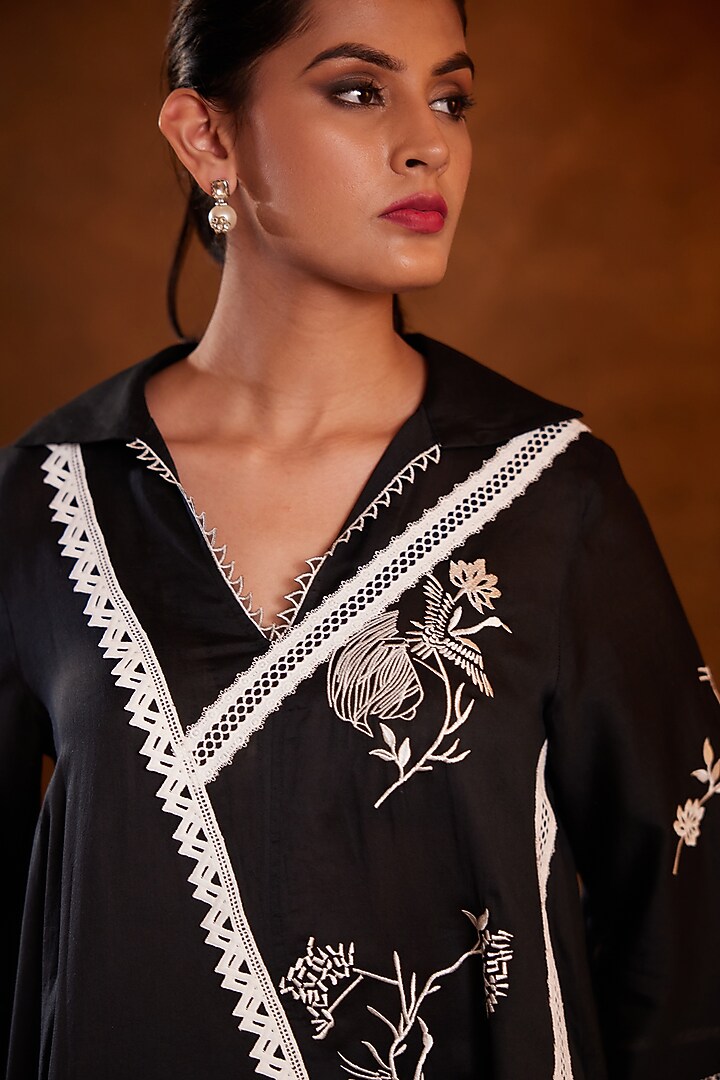 Black Chanderi A-Line Tunic by Bunka at Pernia's Pop Up Shop