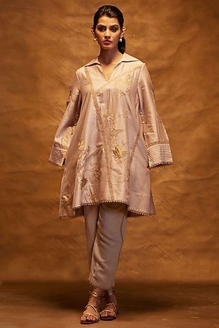 Beige Chanderi A-Line Tunic by Bunka