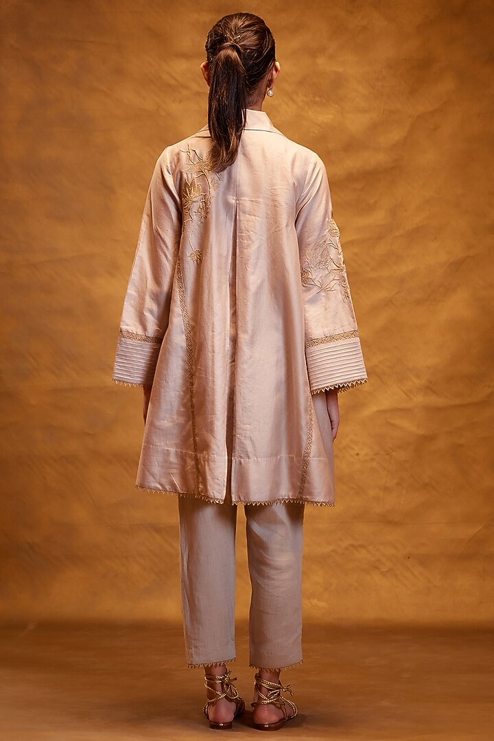 Beige Chanderi A-Line Tunic by Bunka at Pernia's Pop Up Shop