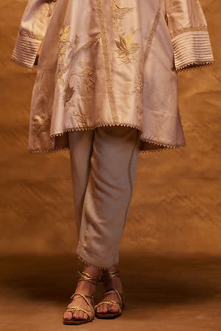 Beige Chanderi A-Line Tunic by Bunka at Pernia's Pop Up Shop