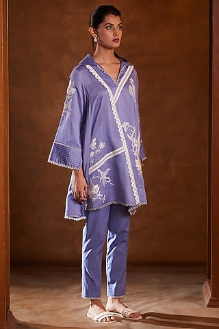 Lilac Chanderi A-Line Tunic by Bunka