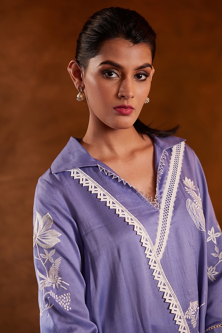 Lilac Chanderi A-Line Tunic by Bunka at Pernia's Pop Up Shop