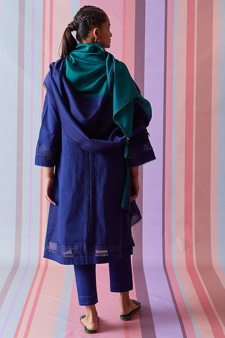 Blue Cotton Slub Kurta Set by Bunka at Pernia's Pop Up Shop