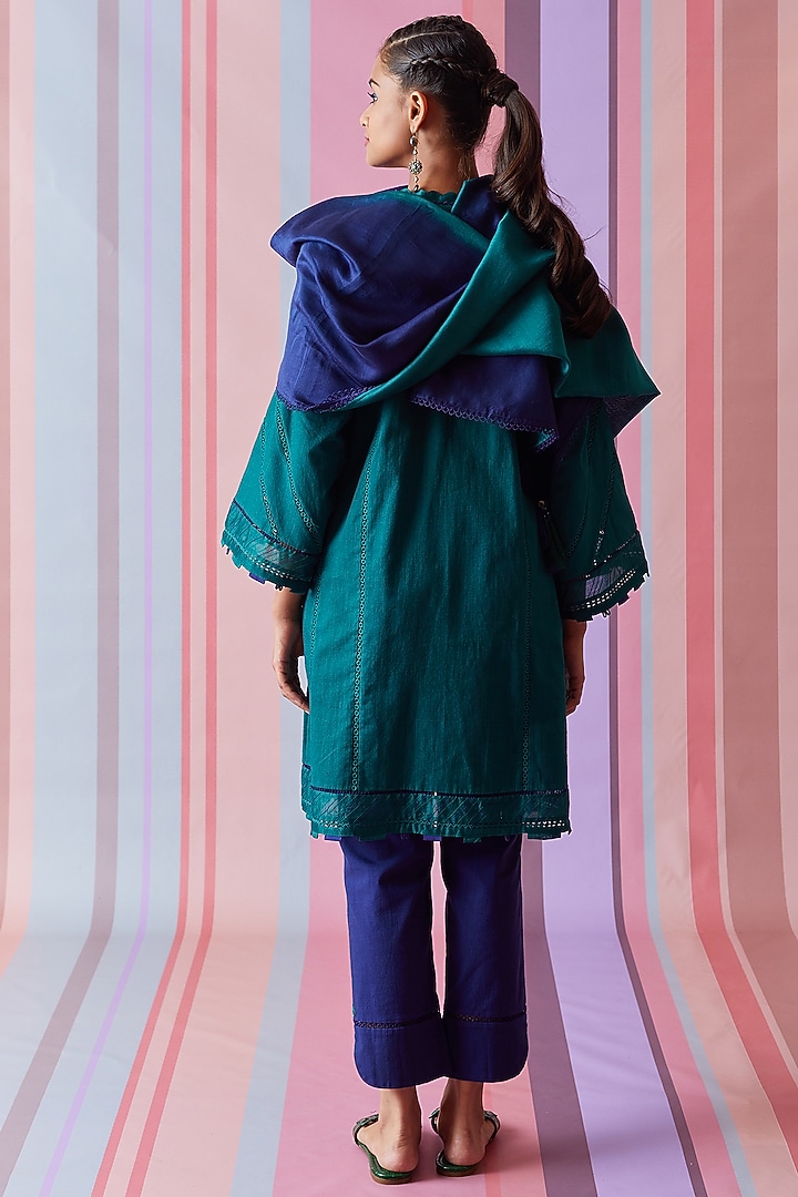 Green Cotton Slub Kurta Set by Bunka at Pernia's Pop Up Shop