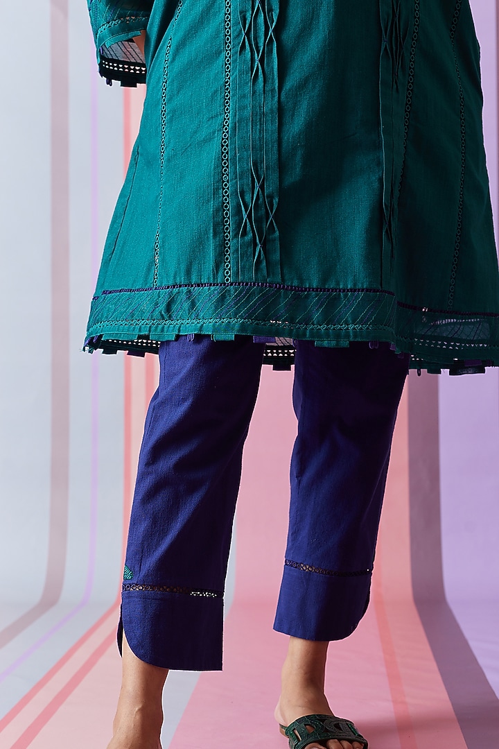 Green Cotton Slub Kurta Set by Bunka at Pernia's Pop Up Shop