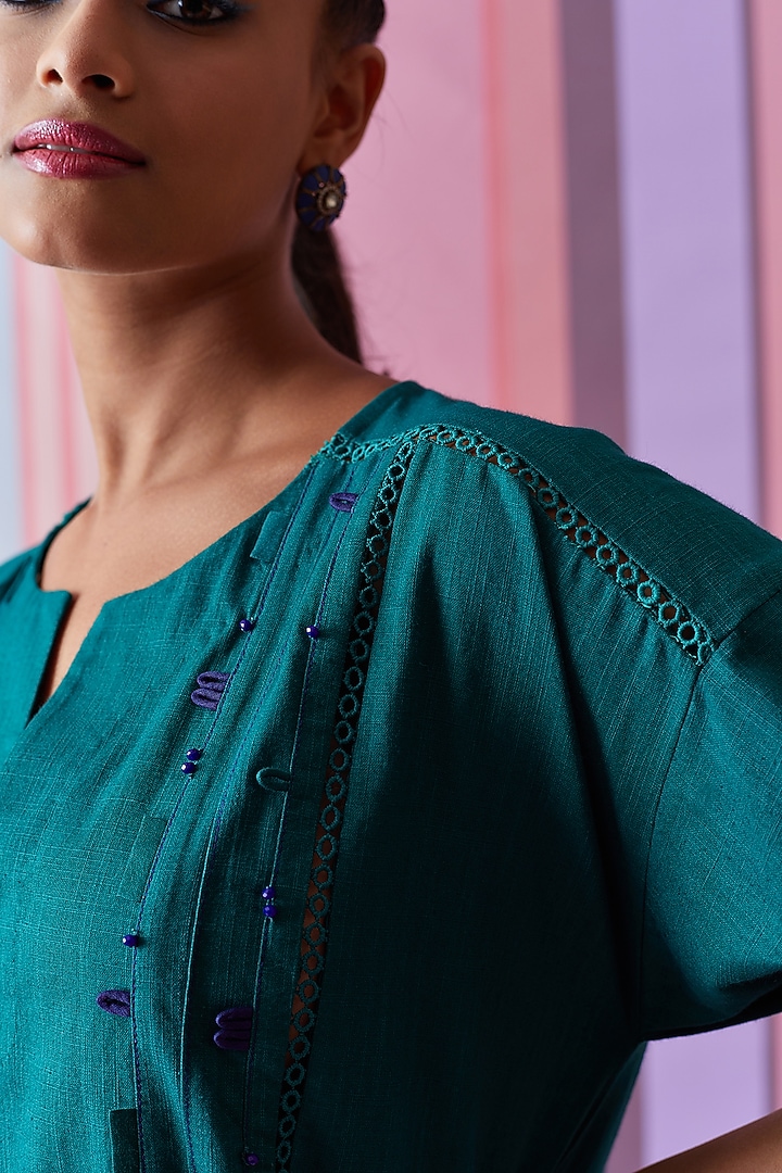 Green Cotton Slub Tunic Set by Bunka at Pernia's Pop Up Shop