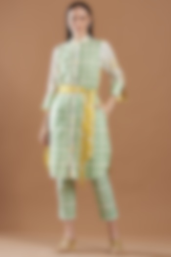 Green Cotton Poplin Printed Dress by Bunka
