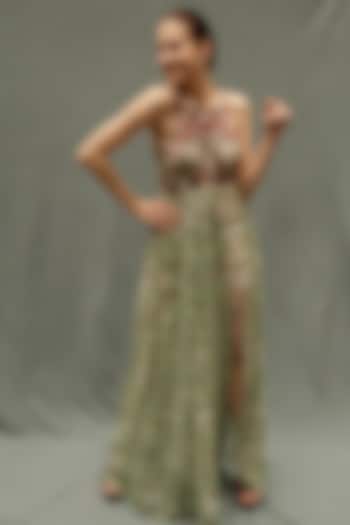 Mint Green & Red Embroidered Maxi Vacation Dress by Bhanuni by Jyoti at Pernia's Pop Up Shop