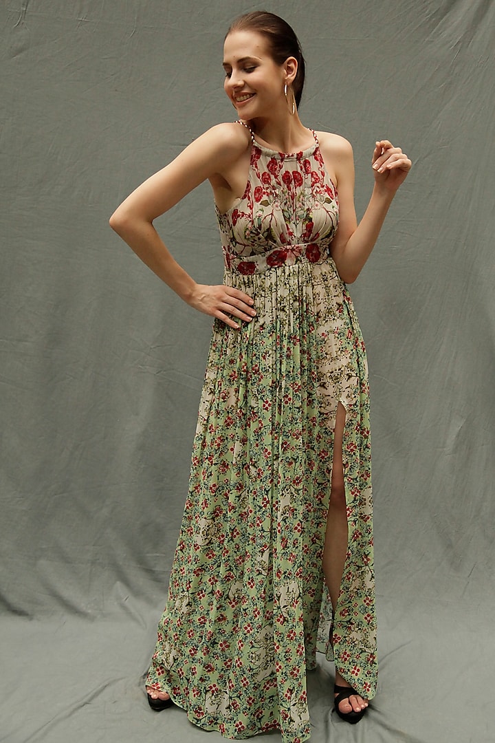 Mint Green Red Embroidered Maxi Vacation Dress by Bhanuni by Jyoti at  Pernia's Pop Up Shop