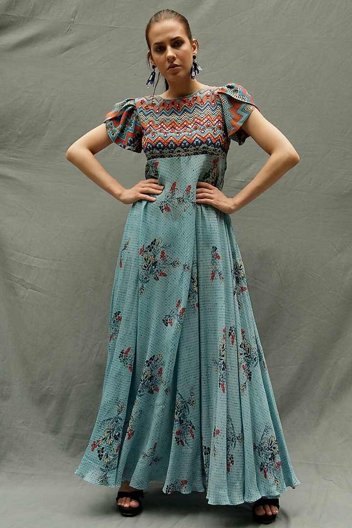 knee length dresses for ladies TERRA BLUE MAXI DRESS  Bhanuni by jyoti