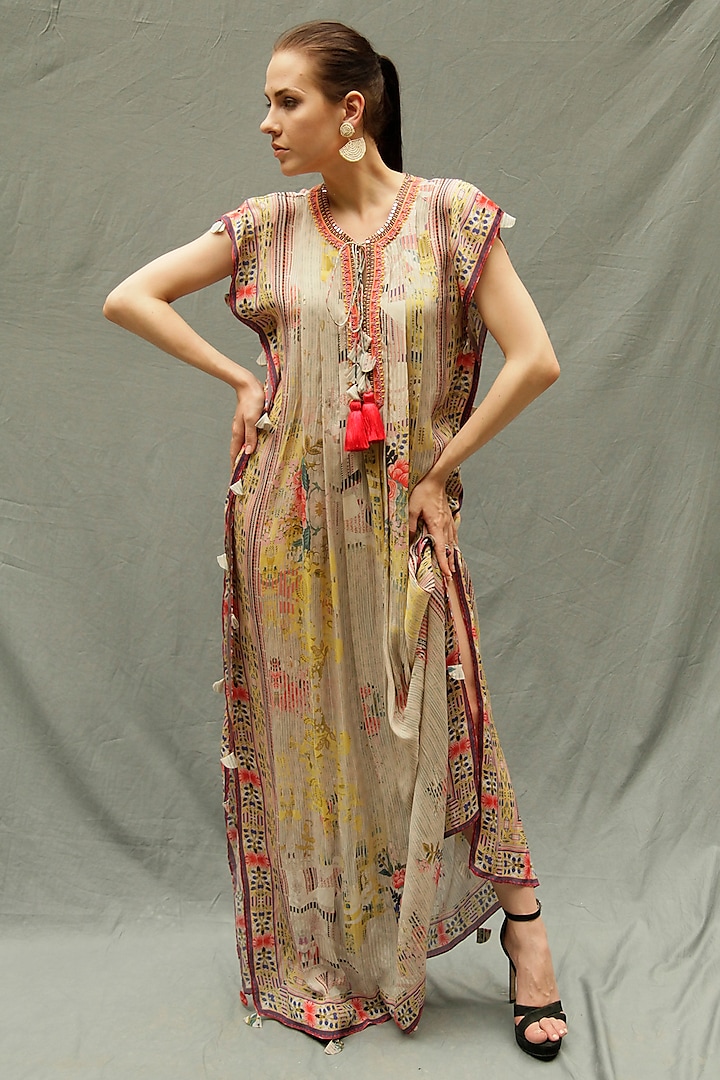 Grey Embroidered Floral Maxi Dress Design by Bhanuni by Jyoti at Pernia ...