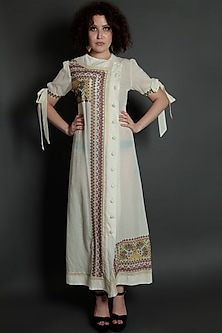Ivory Embroidered Floral Maxi Dress Design by Bhanuni by Jyoti at ...