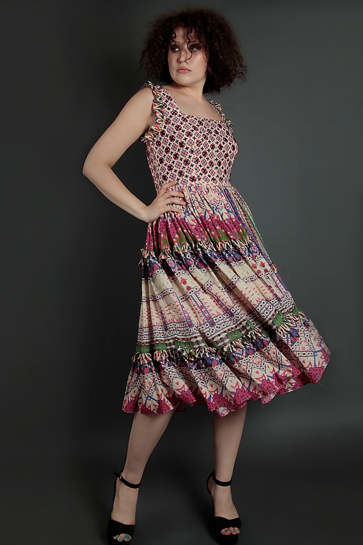 Multi Colored Embroidered Checkered Dress by Bhanuni by Jyoti