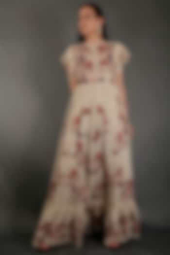 Ivory Embroidered Floral Maxi Dress by Bhanuni by Jyoti