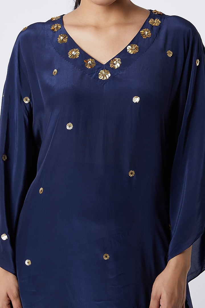 Navy Blue Sequins Embroidered Kaftan Set by Bohame at Pernia's Pop Up Shop