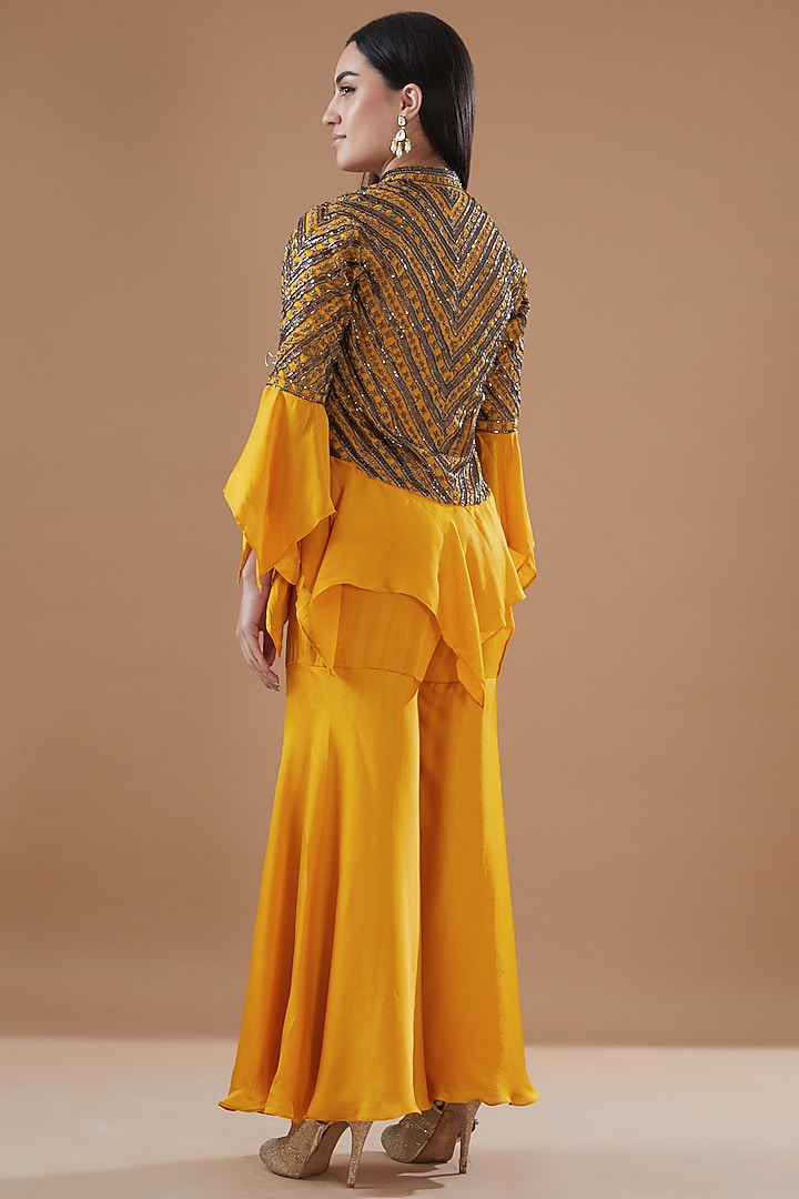 Mustard Satin Chiffon Wedding Sharara Set by Bohame at Pernia's Pop Up Shop