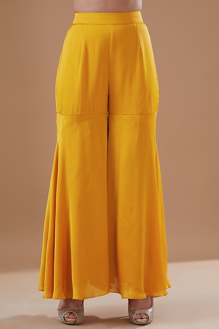 Mustard Satin Chiffon Wedding Sharara Set by Bohame at Pernia's Pop Up Shop