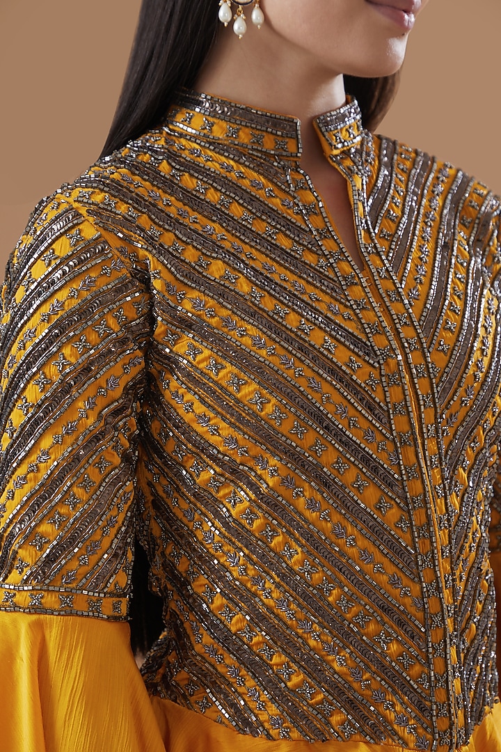 Mustard Satin Chiffon Wedding Sharara Set by Bohame at Pernia's Pop Up Shop