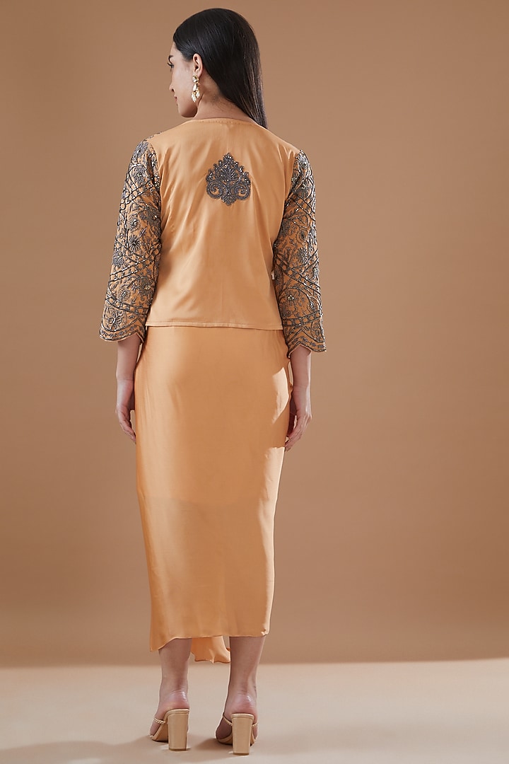 Rose Gold Satin Chiffon Draped Skirt Set by Bohame at Pernia's Pop Up Shop