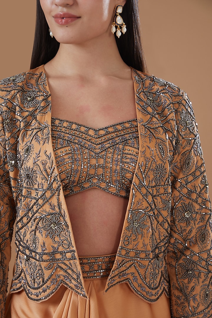 Rose Gold Satin Chiffon Draped Skirt Set by Bohame at Pernia's Pop Up Shop