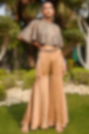 Rose Gold Satin Chiffon Hand Embroidered Cape Set by Bohame at Pernia's Pop Up Shop